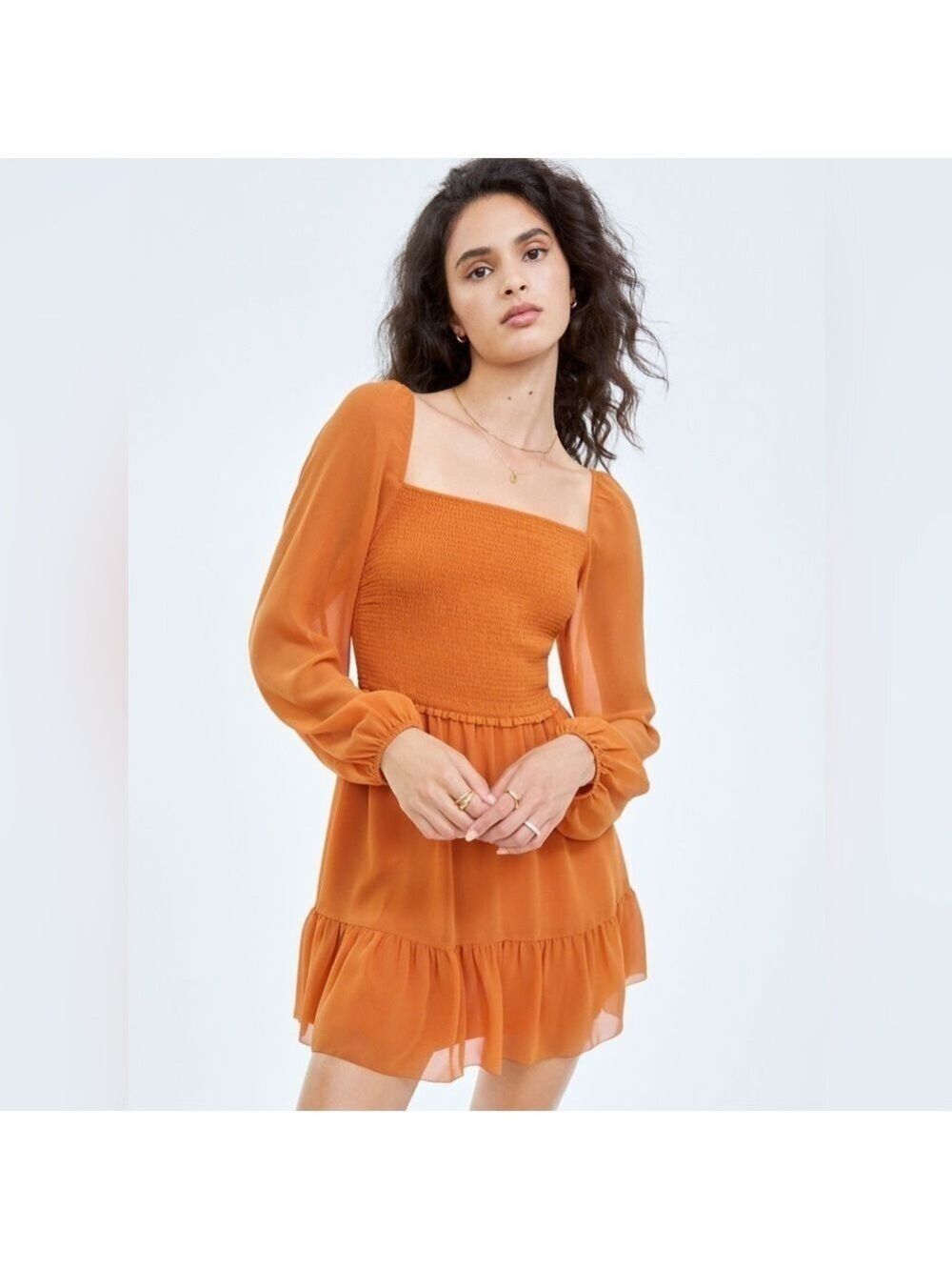Aritzia Wilfred Tempest Smocked Chiffon
Mini Dress Size XS in Oriole Orange